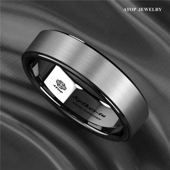 6mm Black Brushed Titanium Men's Wedding Band Ring - Unisex Wedding Ring - Picture 2 of 6